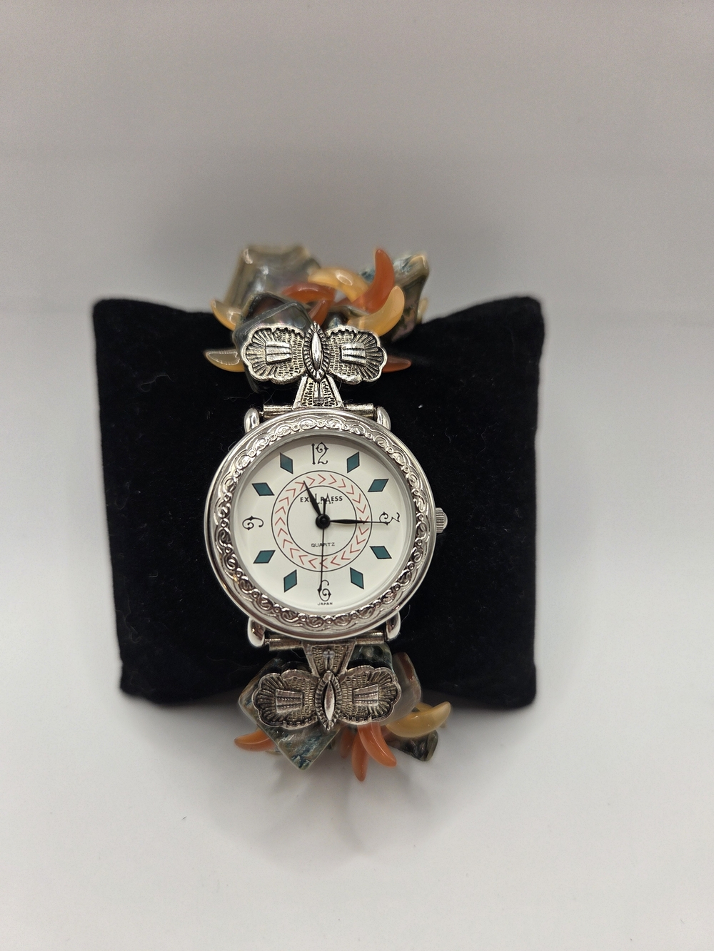 1729. Vintage Silver Tone Bracelet Watch with Stone Like Accents